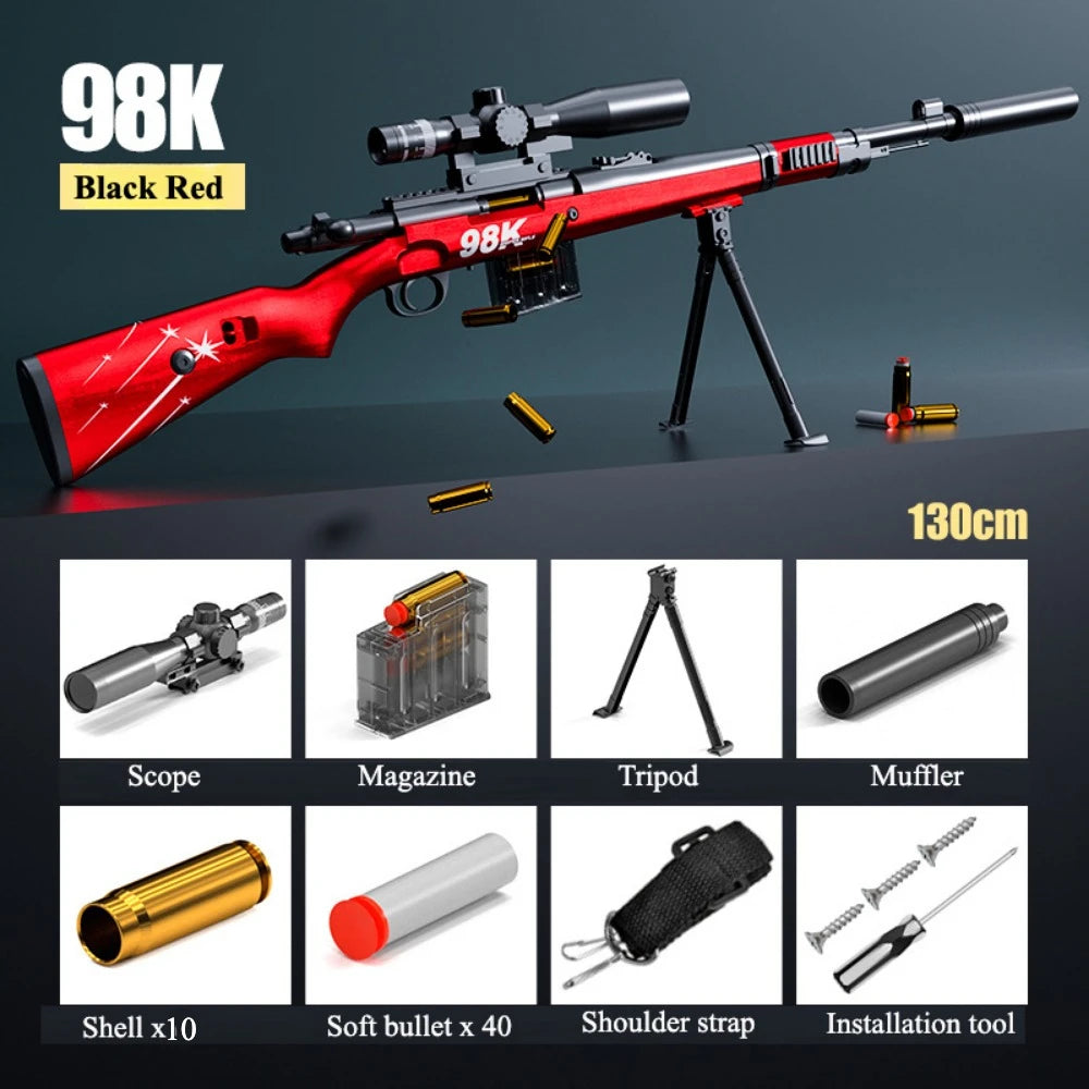 98K Upper Pressure Shell Ejection Soft Bullet Gun Can Fire Sniper Rifle Outdoor Battle Model Toy Manually Loaded