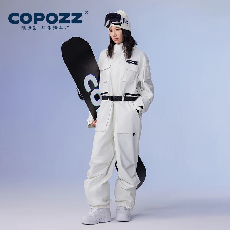 COPOZZ Warm Men Women Ski One-piece Suit Winter Straight Full Overalls Pants Windproof Waterproof Snowboard Snowmobile Adult