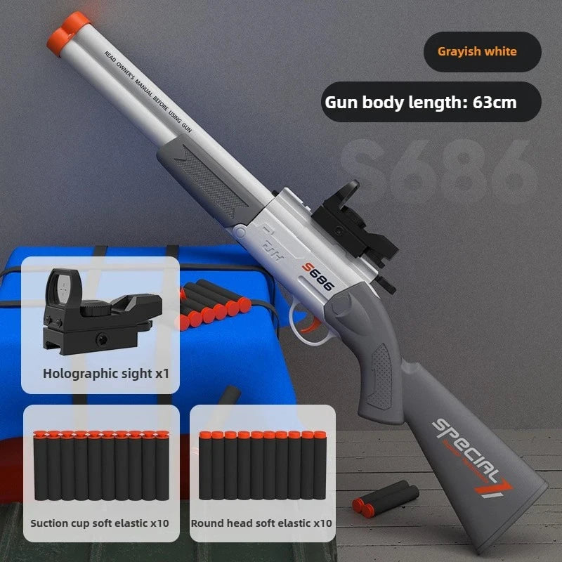 Double Barreled Airsoft Rifle S686 Toy Gun with Dual Soft Bullets for Outdoor Sports Games Gift for Kids