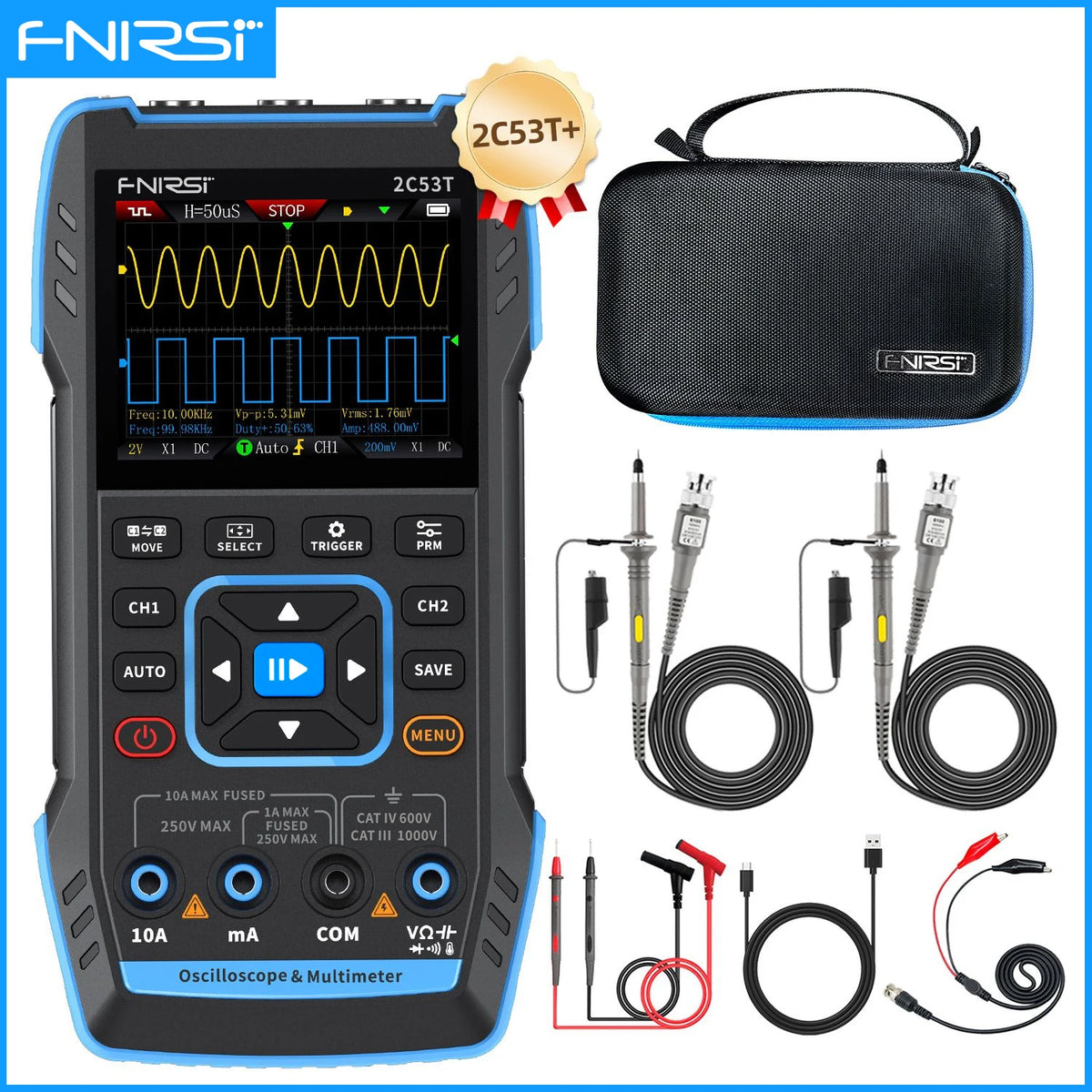 FNIRSI 2C23T 2C53T Upgrade 50MHz Handheld Digital Oscilloscope Multimeter Signal Generator 3 in 1 Dual Channel Automotive Tools