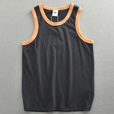Summer New American Sleeveless O-neck Solid Color T-shirt Men's Fashion 100% Cotton Washed Casual Sports Fitness Basketball Vest