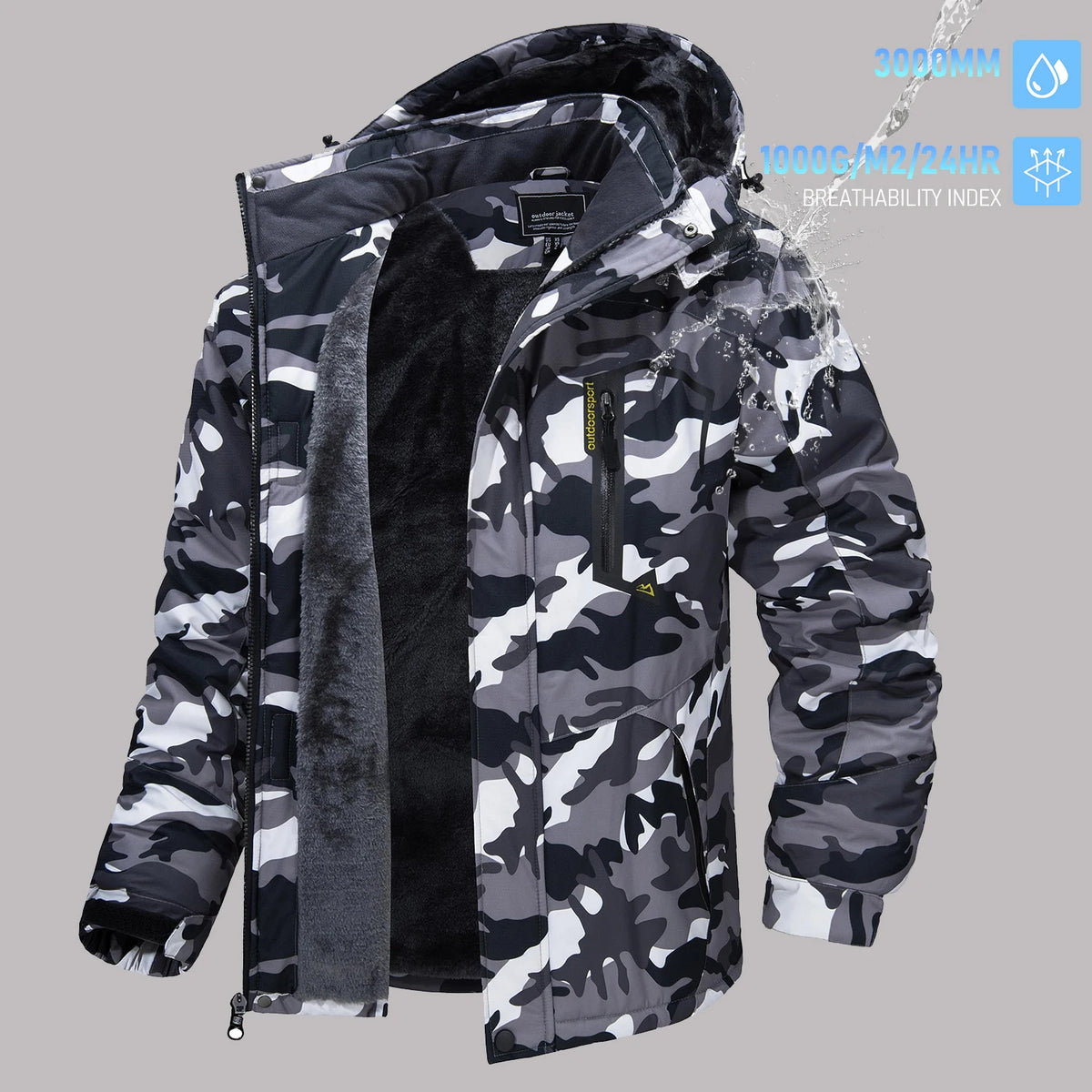 TACVASEN Men's Winter Ski Parka Jacket Waterproof Fleece Lined Insulated Thermal Snowboard Jacket Snow Coat with Detached Hood