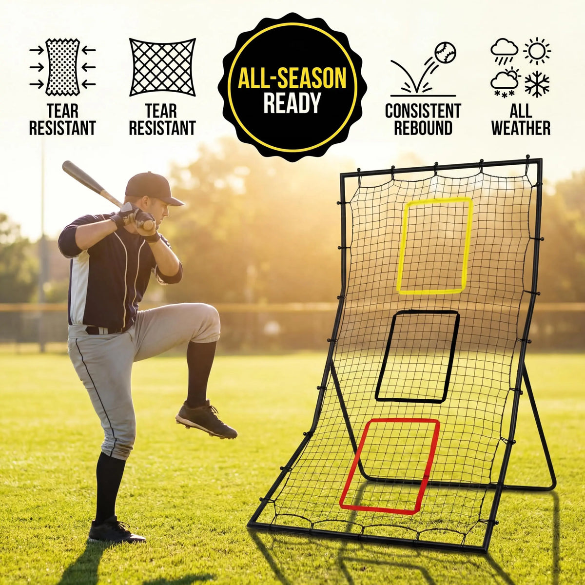 Softball Baseball Back Net - 6 x 4 Feet Rebounder for Pitching and Fielding, 3 Goal Zones