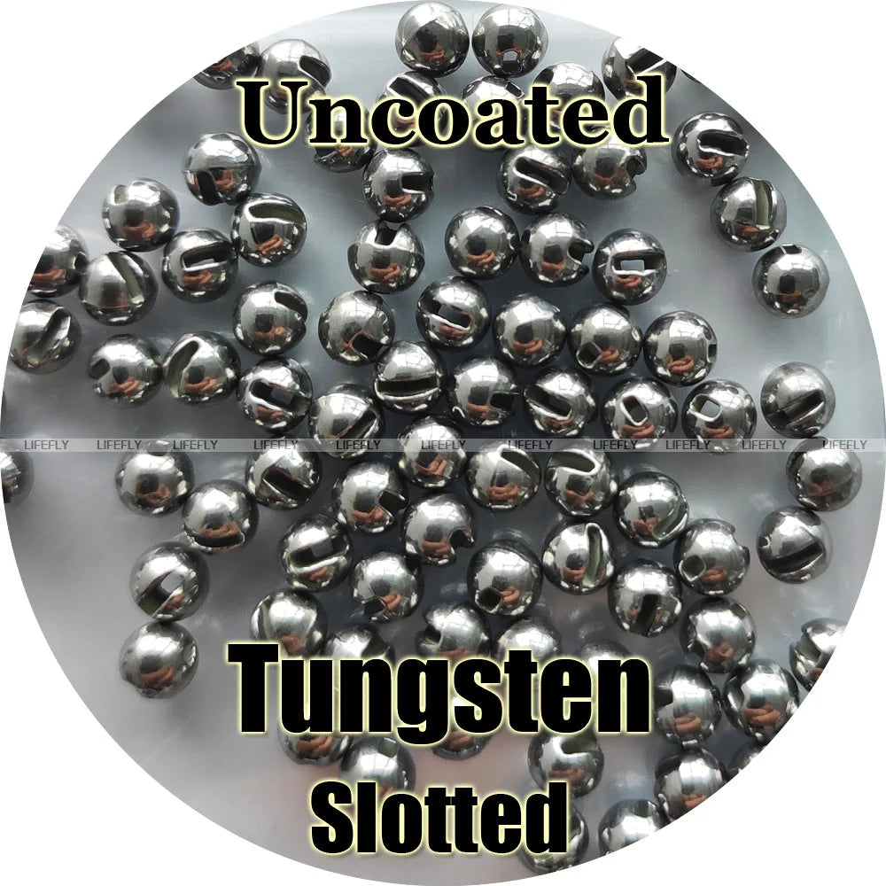 Uncoaded Color, 100 Tungsten Beads, Slotted, Fly Tying, Jig, Fly Fishing