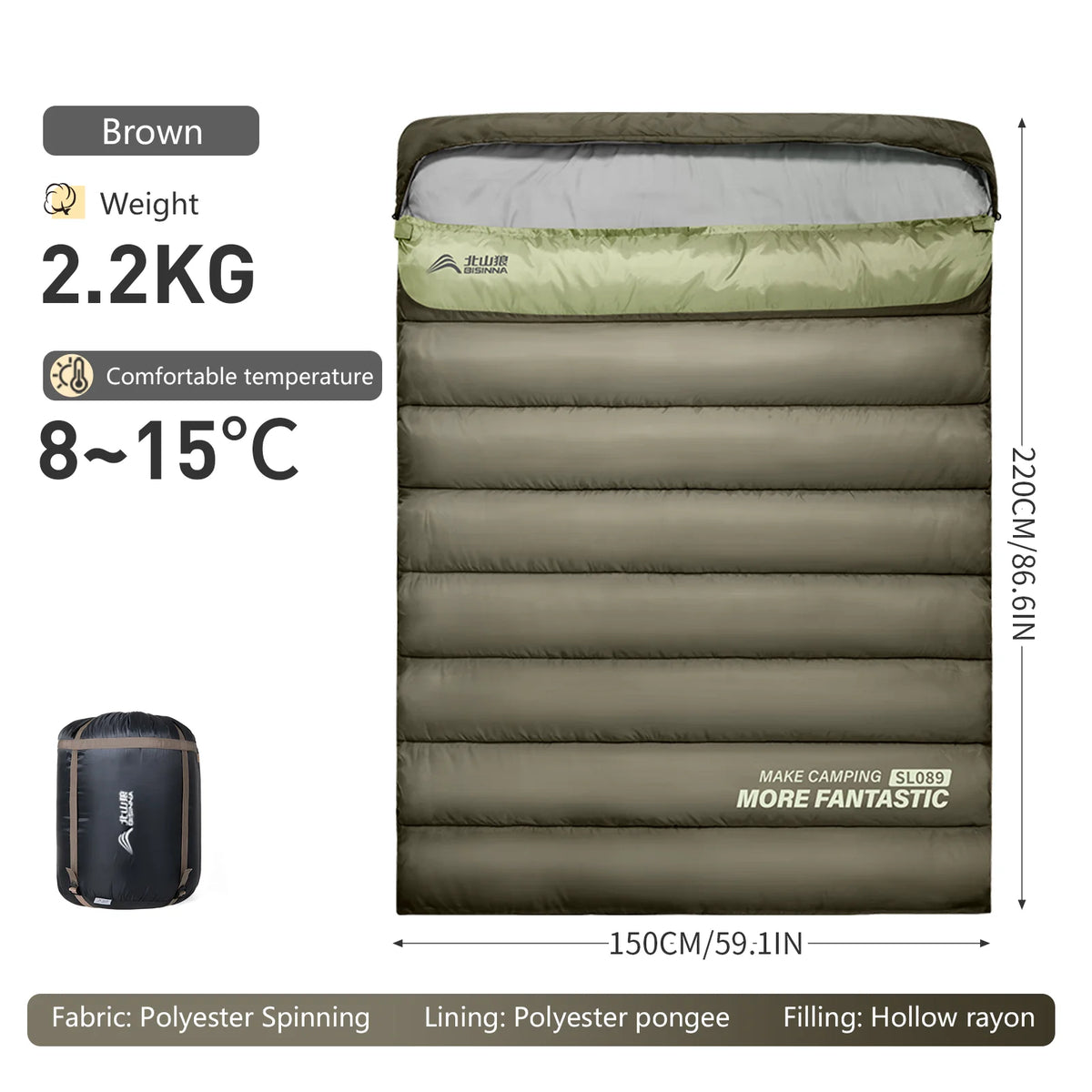 BISINNA 2 Person Camping Sleeping Bag Four Seasons Portable Winter Sleeping Bag for Outdoor Camp Travel Hiking