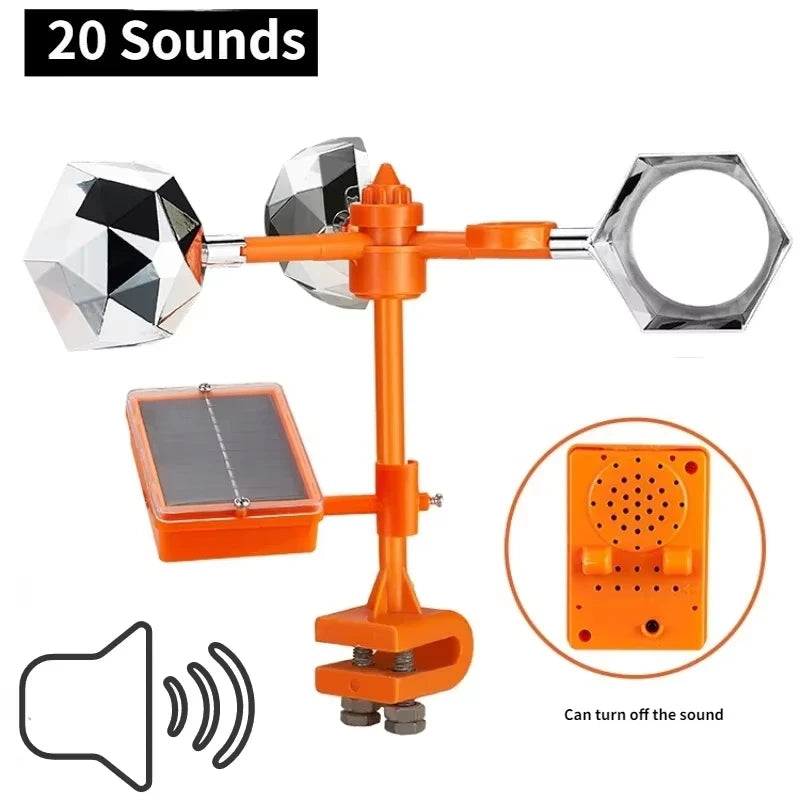 Solar Wind Powered Automatic 360° Rotation Bird Repeller Outdoor Garden Farm Yard Deterrent with Reflective Sound Scare Features