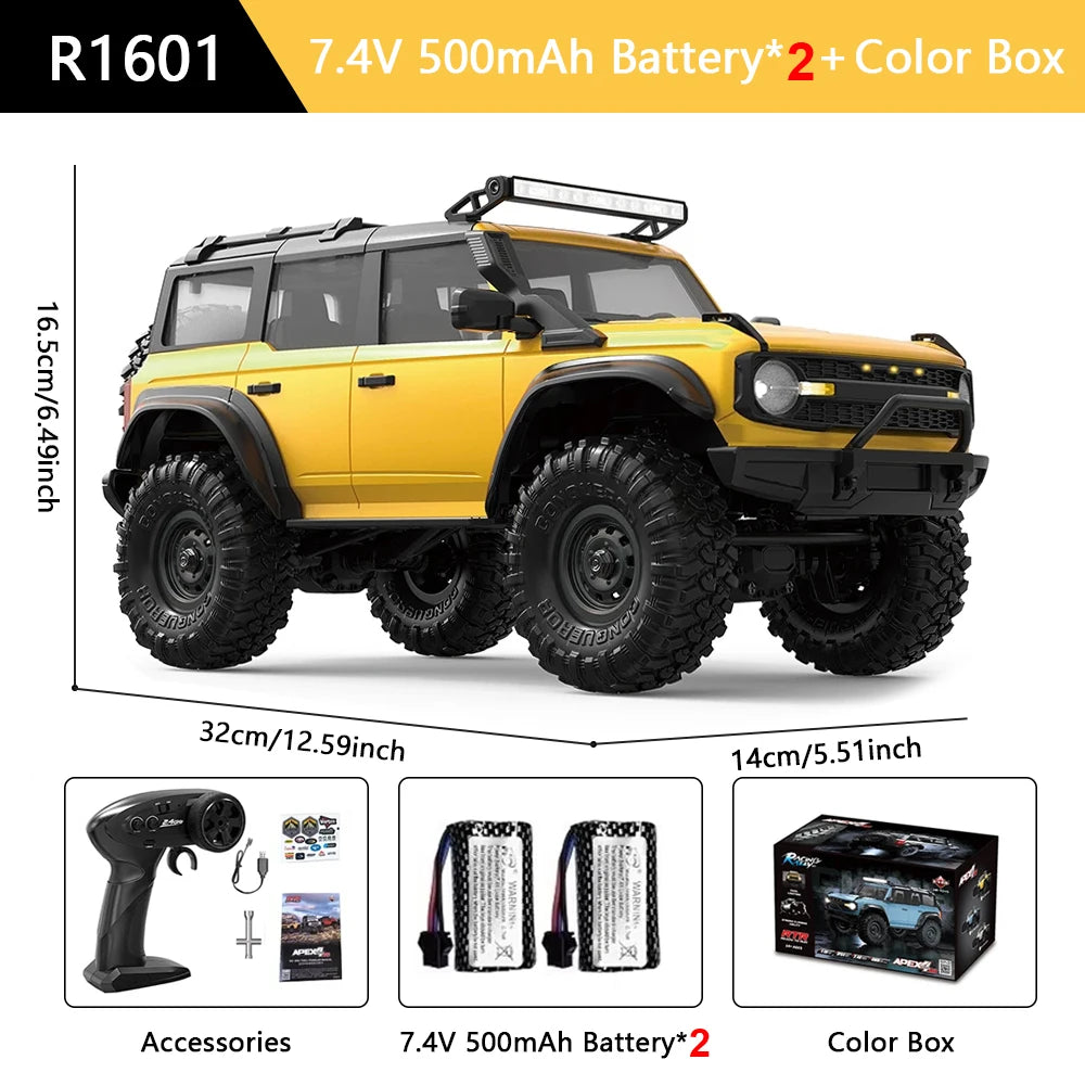 HB Model 1/16 RC Car 2.4G 4WD Off-Road Remote Control Cars with Colorful Lights Crawler Climbing Vehicle Toys for Adult