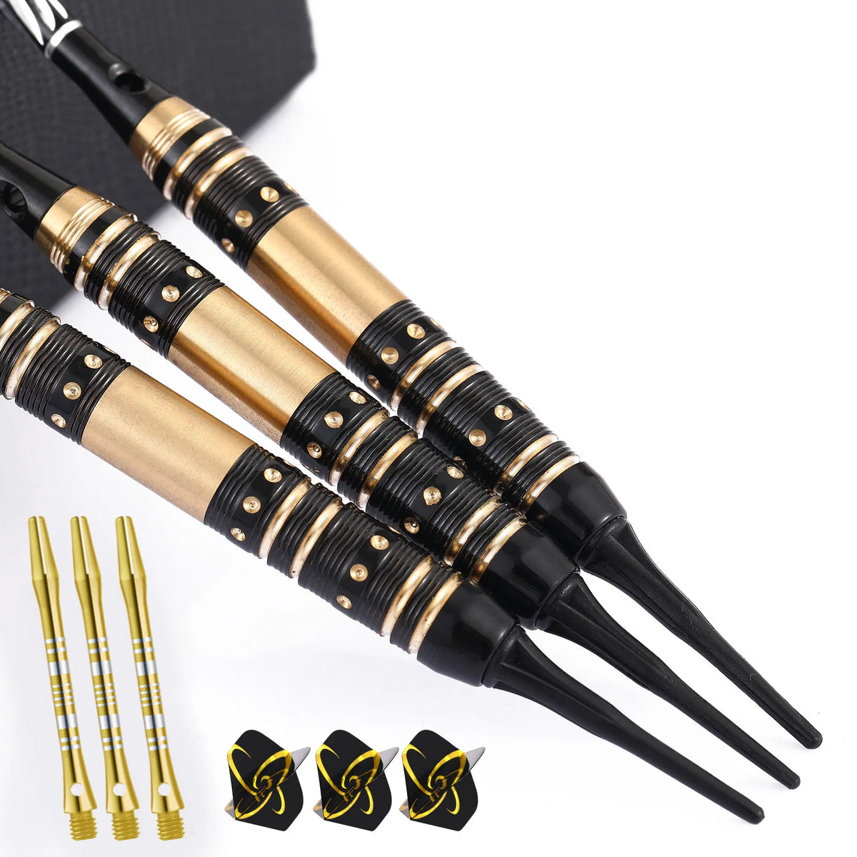 Huanqu 20g Copper Dart Set, Includes a Dart Storage Box, Comes with Three Extra Aluminum Shafts, Three Black Plastic Shafts, Standard Dart Wings, Safety Dart Tips, and Other Dart Accessories, Non-Slip Textured Dart Shafts for
