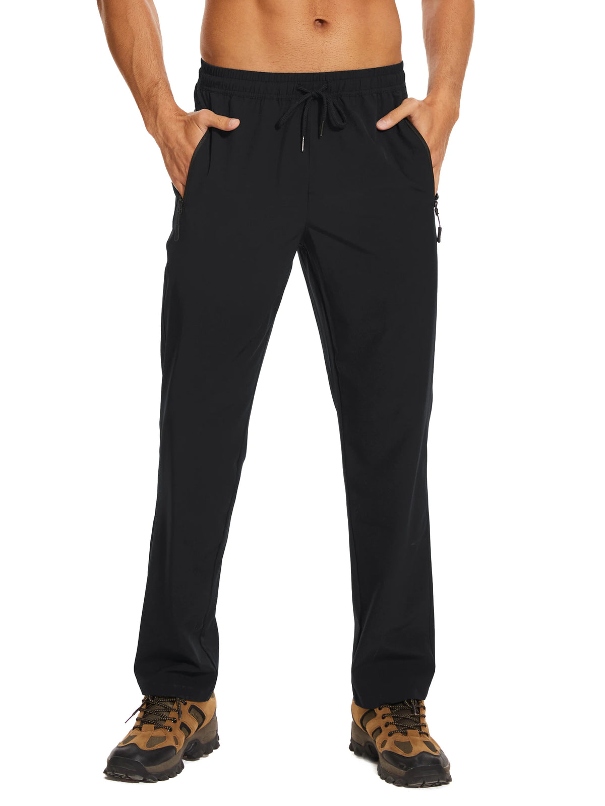 TACVASEN Summer Quick Dry Pants Mens Zip Pockets Elastic Waist Pants Hiking Jogging Running Pants Fashion Gym Fitness Trouser