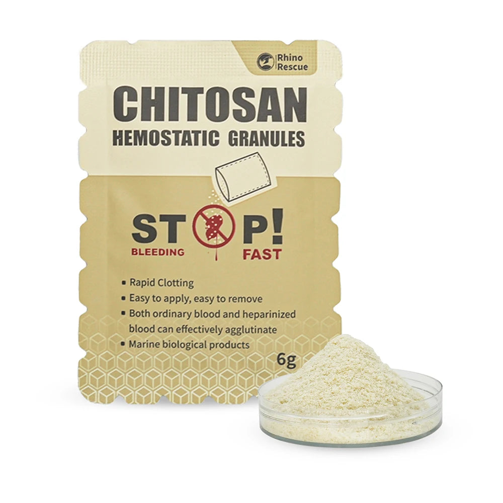 RHINO RESCUE 6g Chitosan Hemostatic Granul | Fast Clotting & Portable for Emergency, Wound Care, Outdoor & | No-Residue First A