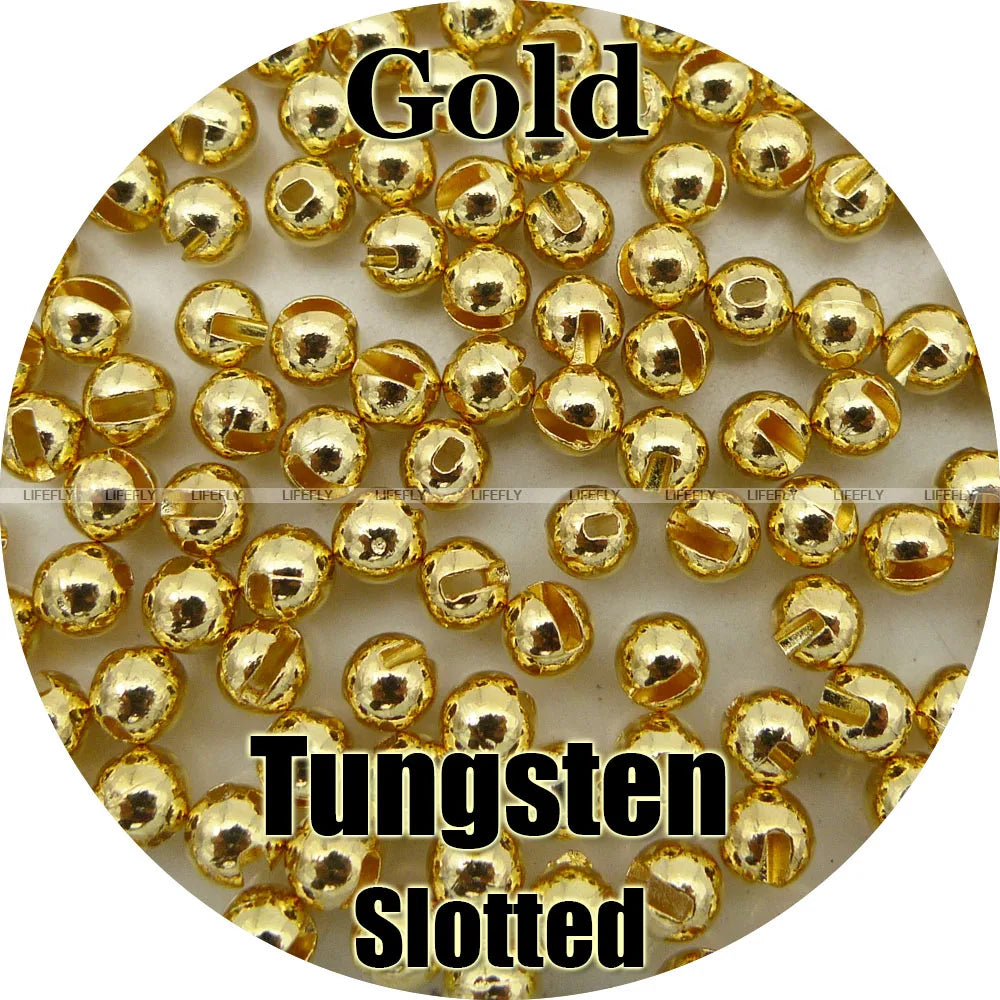 Gold Color, 100 Tungsten Beads, Slotted, Fly Tying, Jig, Fly Fishing