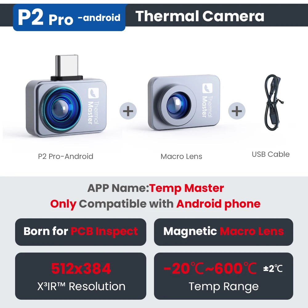 P2//P2Pro Thermal Imager 15X Zoom Infrared Thermal Maging Camera for Phone PCB HVAC Check and Repair Gadget
