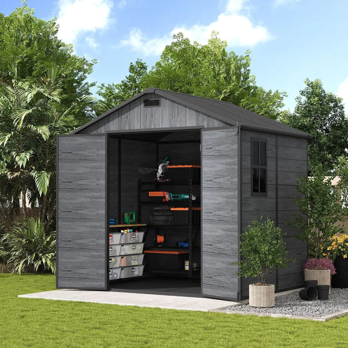 Resin Storage Shed 8x6 FT, Plastic Outdoor Storage Shed for Patio, Customized