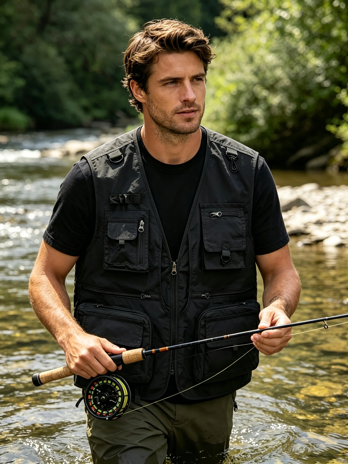 Men's Work Vest With Multiple Pockets Design Men's Basketball Suit Sleeveless Vest Outdoor Fishing Work Clothes Men's Top For Me