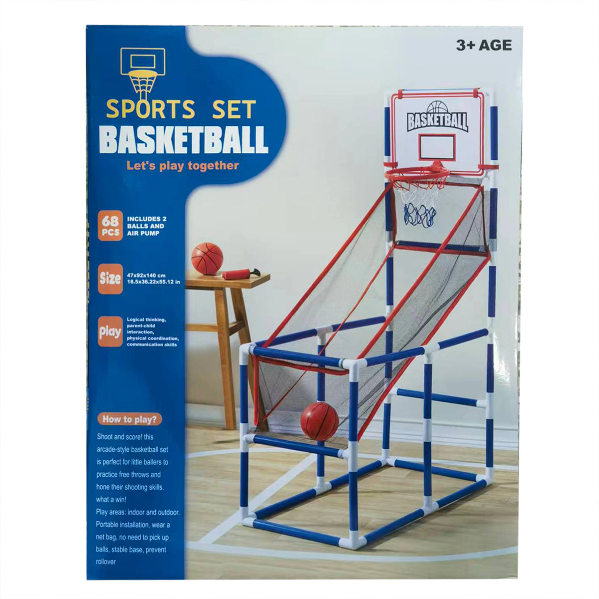 Children’s Large Basketball Shooting Game Machine with 2 Balls Easy Assembly Interactive Indoor Outdoor Sports Toy