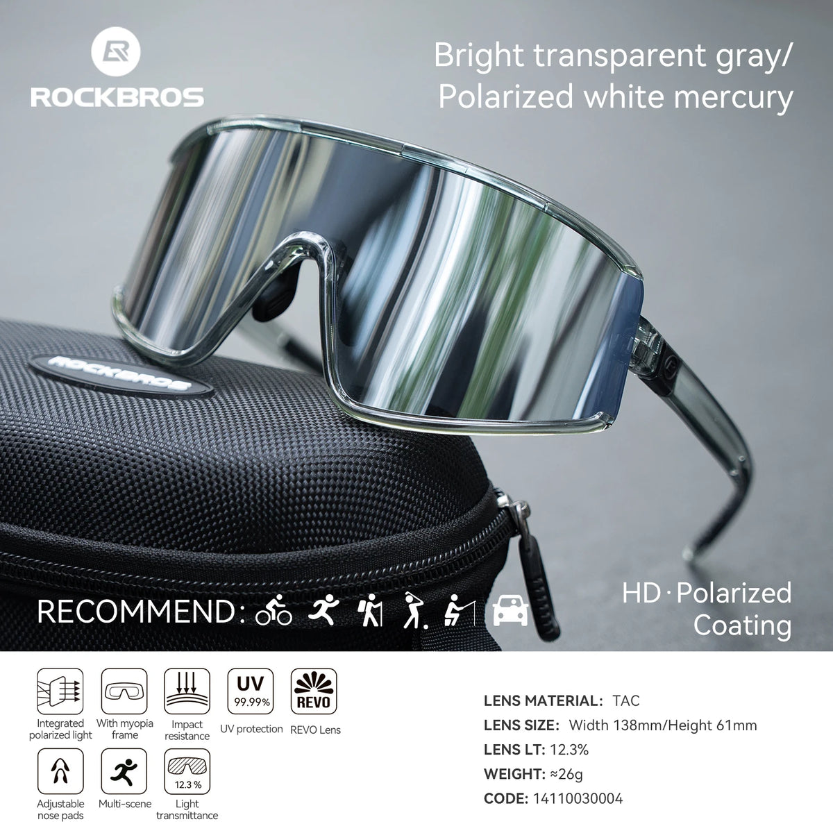 ROCKBROS Outdoor Cycling Sunglasses Polarized UV400 Driving Eyewear Bicycle Goggles Non-slip Anti-fog Photochromic Glasses