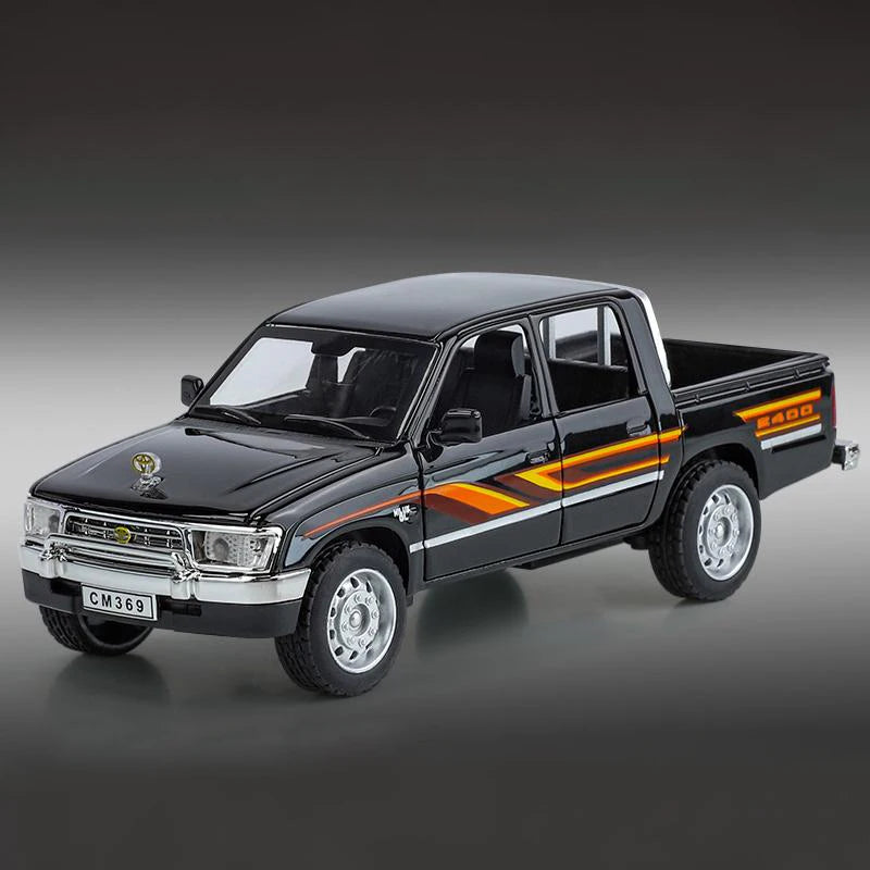 1:32 Toyota Hilux Off Road Pickup Truck Alloy Diecast Metal Model Hight Simulation Sound Light Toy Desktop Ornaments Boys Gifts