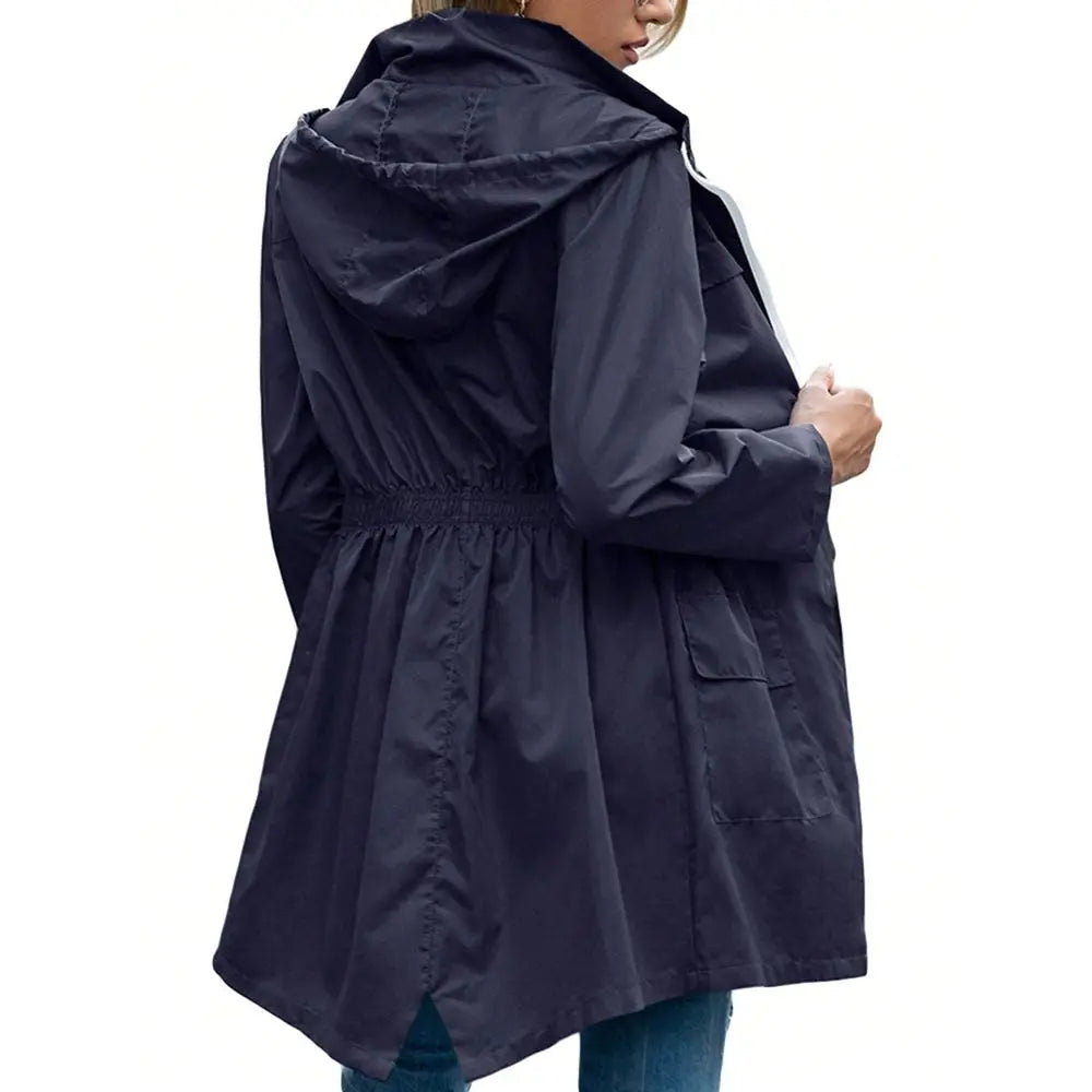 Women Light Rain Jacket Waterproof Active Outdoor Trench Raincoat With Hood Ladies Lightweight Windproof Windbreaker