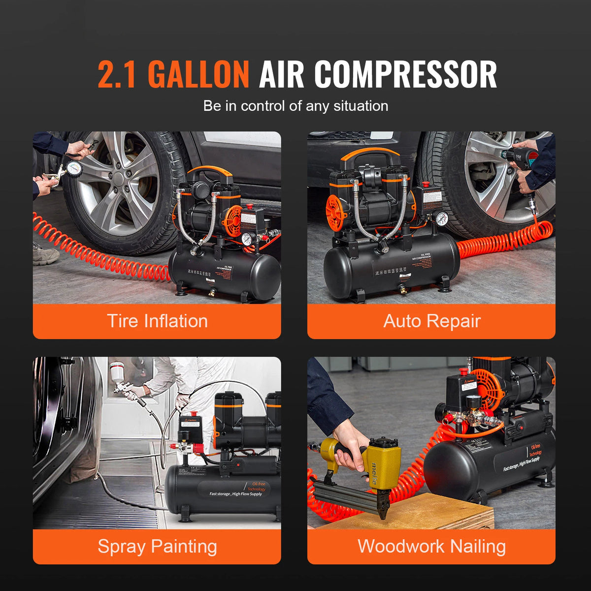 SucceBuy Air Compressor 900W 1450W 1800W Oil-free Portable Air Pump for Repair Tire Inflation Woodwork Nailing Compressor