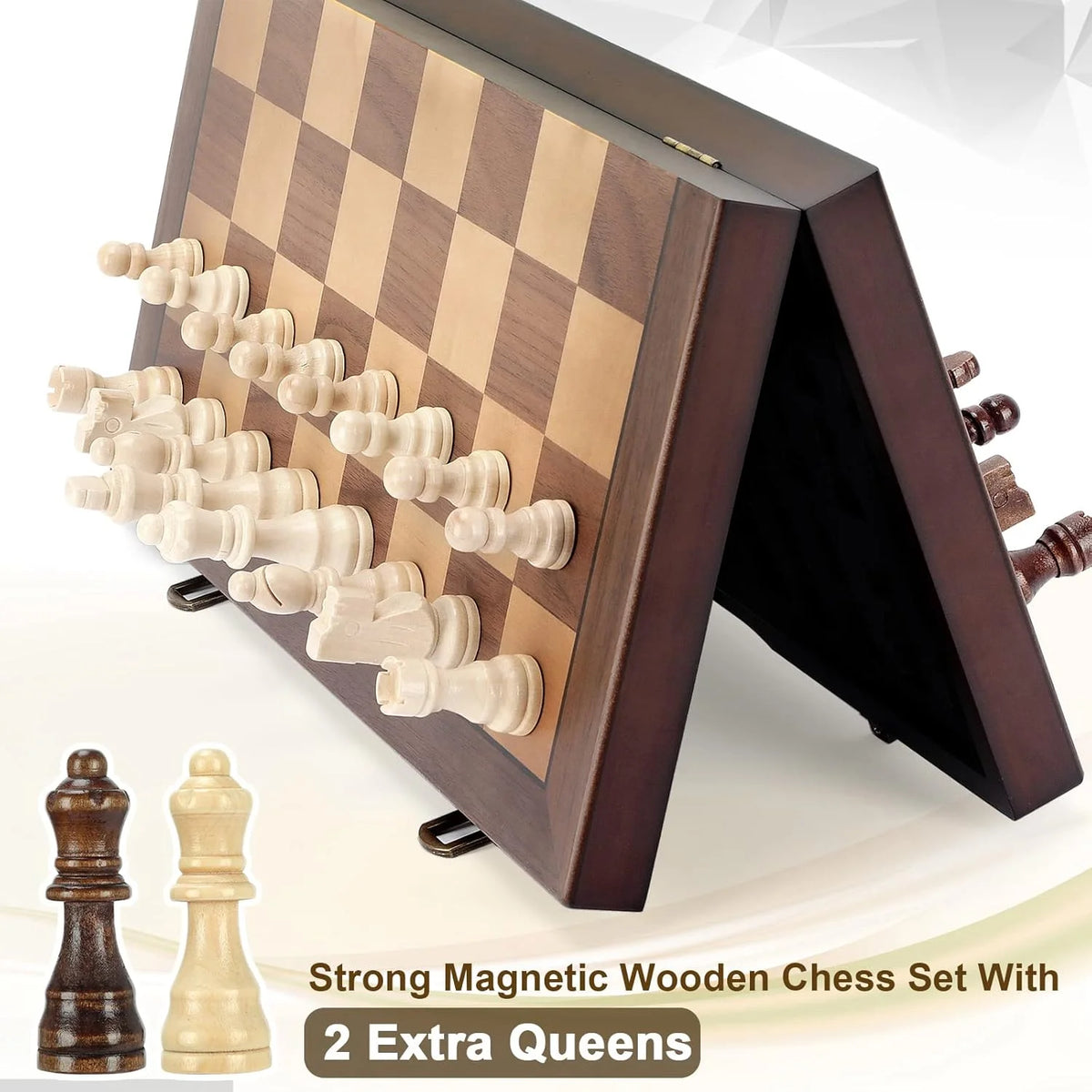Magnetic Wooden Chess Set for Adults Kids Chess Board with Handmade Pieces, Folding Portable Travel Unique Chess Sets Game for