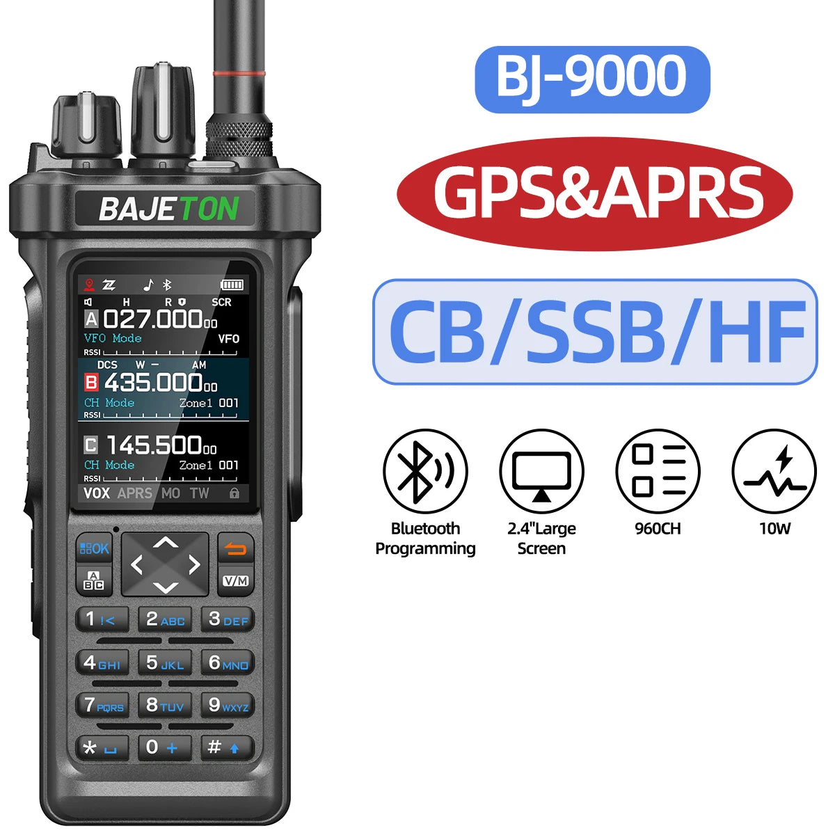 BAJETON BJ-9000 GPS APRS Walkie Talkies 10W CB 27Mhz Receive Bluetooth Programming Long Rang NOAA VOX RT-950 RT-950PRO Ham Radio