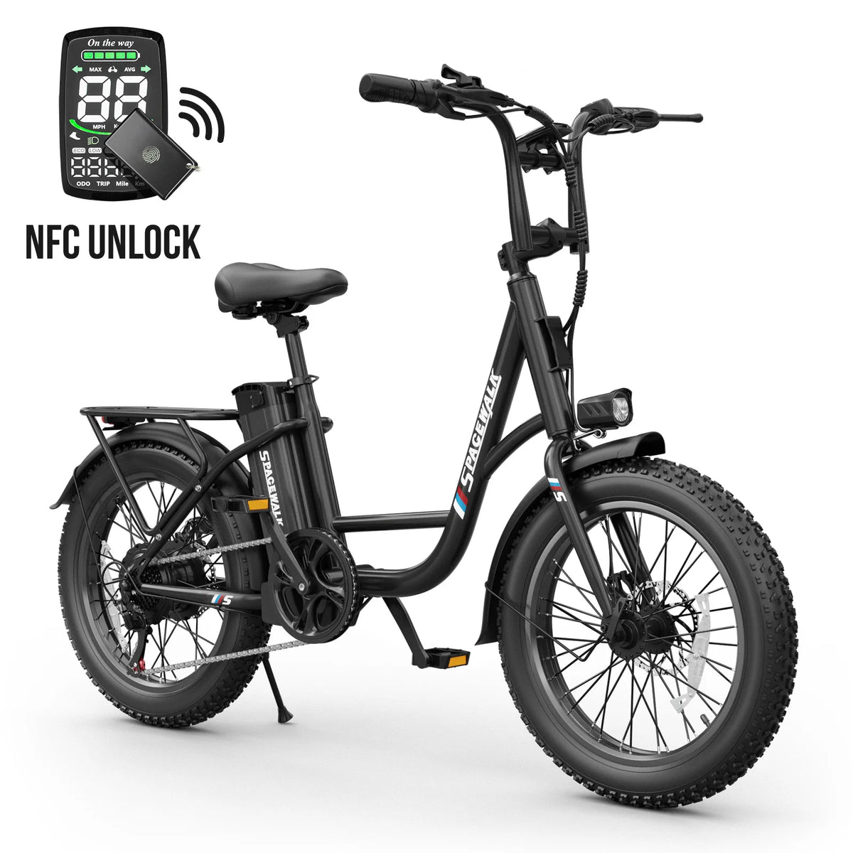 Spacewalk 16" Electric Bike for Adults/Teens, Peak 1500W & 65 Miles Long Range, 48V 15.6Ah Battery, Up to 28Mph, Full Suspension Fat Tire All-Terrain EBike on Mountains,Snow,Sand