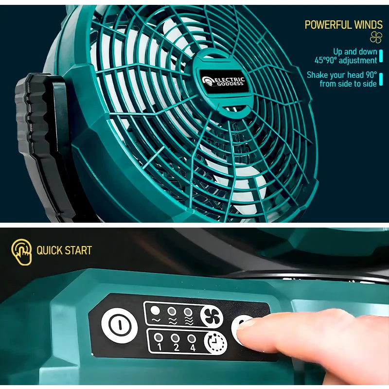 12 Inch Electric Fan 3 Speed Adjustable Outdoor Camping Fan Table Portable Air Circulators For Makita 18V Battery Pin