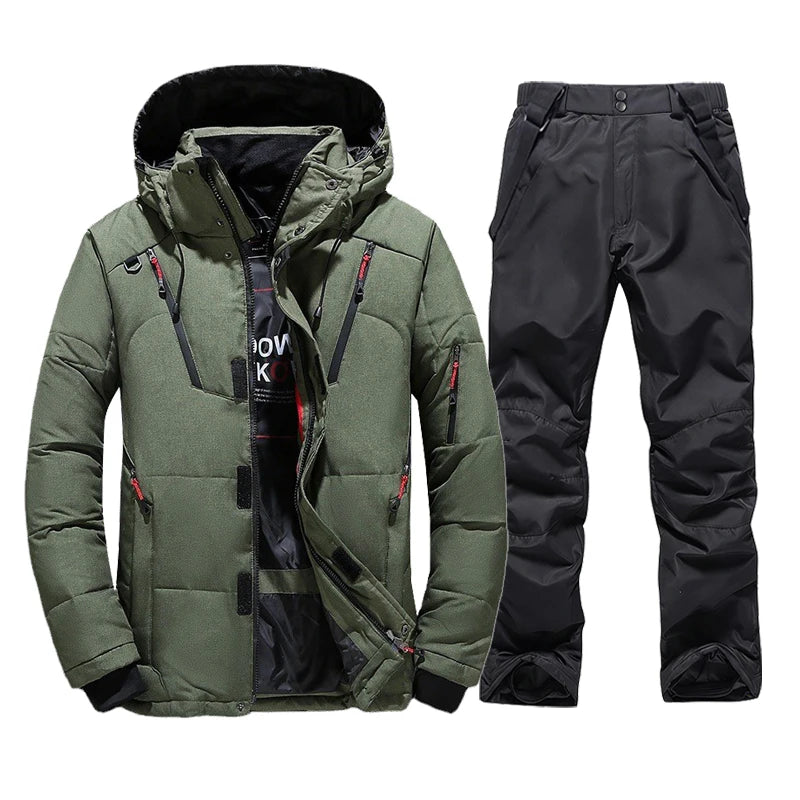 New Thermal Winter Skiing Down Jacket Ski Suit Men Snowboard Bibs Pants Warm Set Male Snowmobile Clothing For Wear Overalls