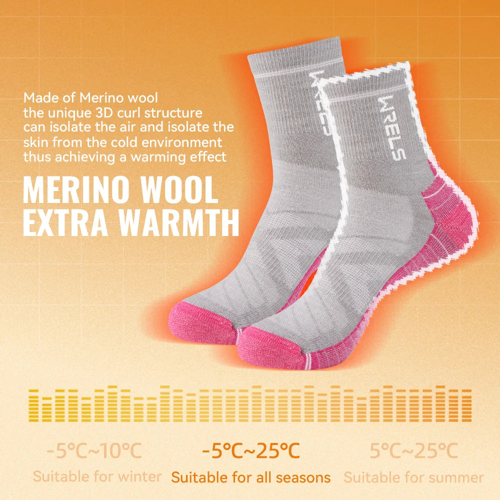 WRELS 1/2/3Pairs Merino Wool Socks Thick Hiking Socks Thermal Socks Moisture Wicking Running Hiking Anti-slip Winter Wool Socks