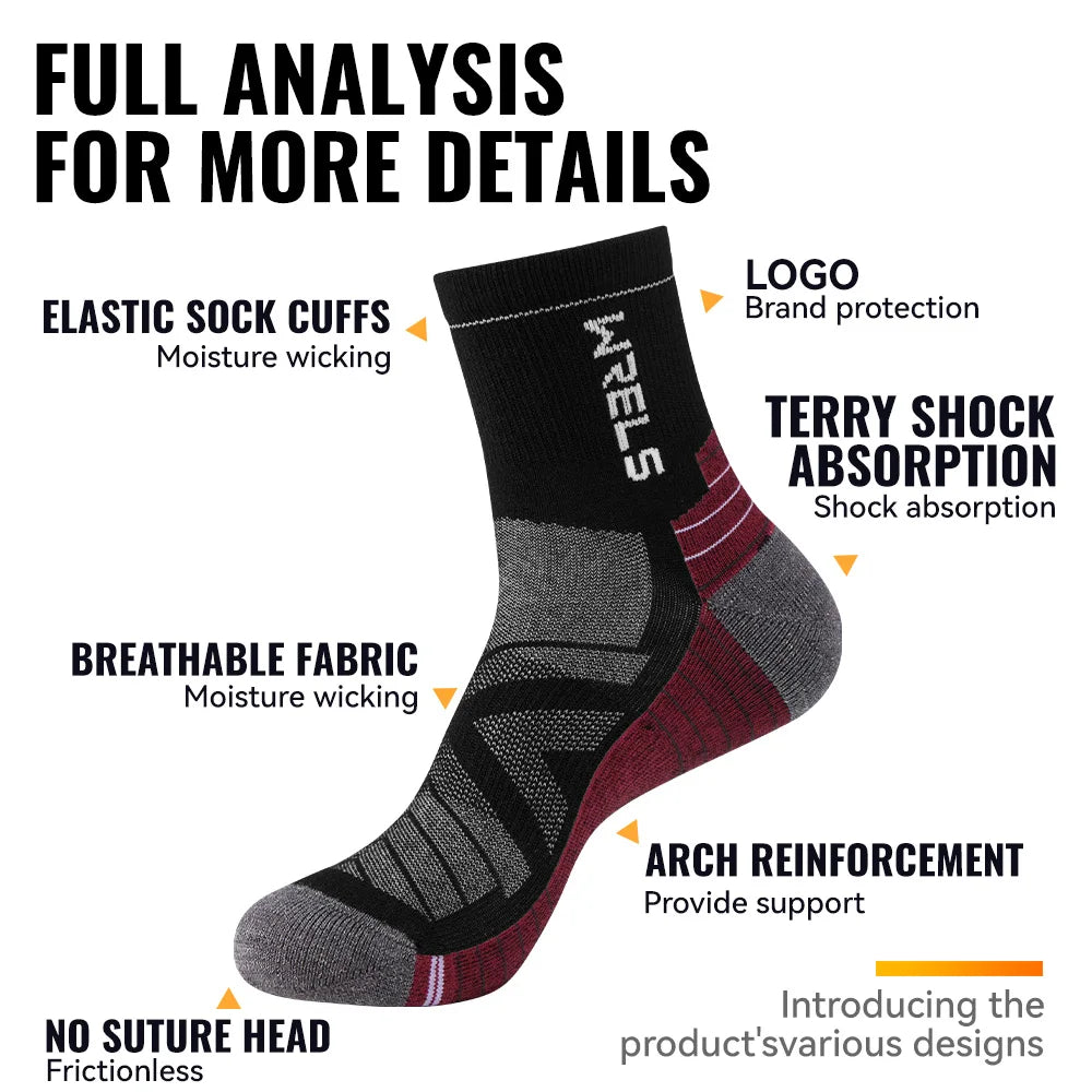 WRELS 1/2/3Pairs Merino Wool Socks Thick Hiking Socks Thermal Socks Moisture Wicking Running Hiking Anti-slip Winter Wool Socks