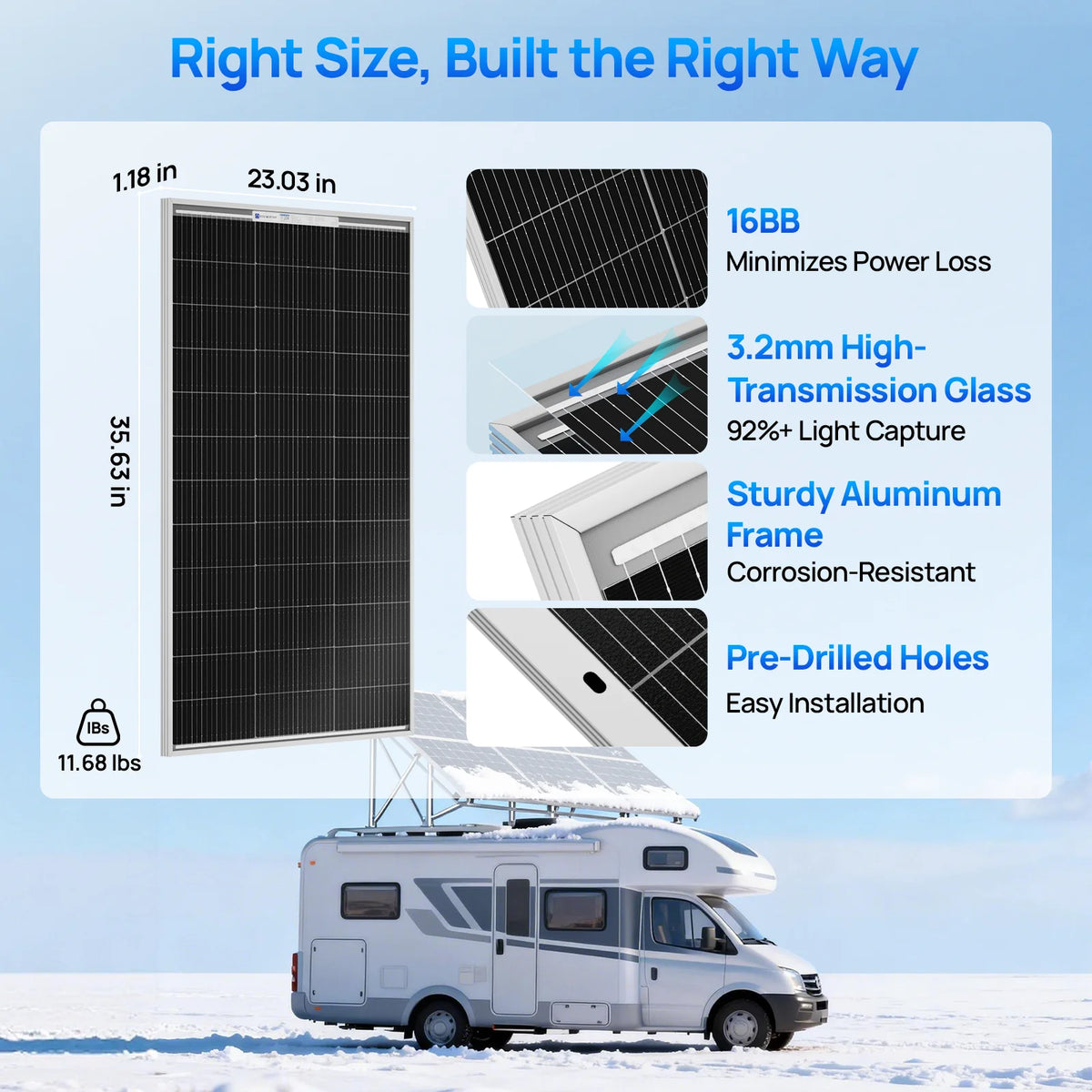 ECO-WORTHY Bifacial 100 Watt N-Type Solar Panel Monocrystalline Rigid High-Efficiency PV Module Power Charger for Sunsheds,Rvs