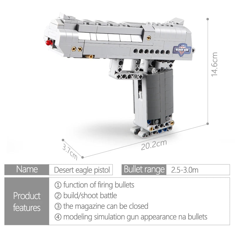Cada Military Desert Eagle Pistol MK23 Pistol Uzi Submachine Gun Building Blocks City Police Bricks Children Toy Gifts