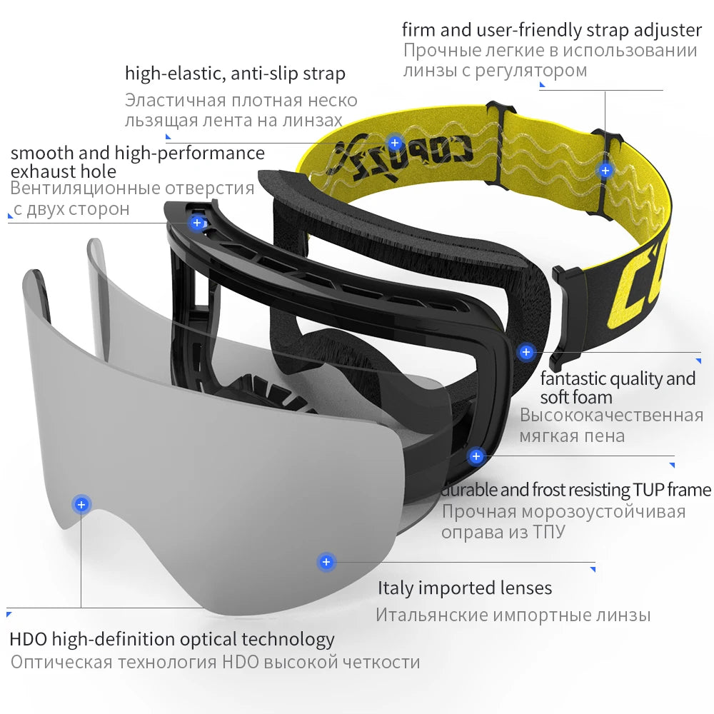 COPOZZ Brand Ski Goggles Men Women Double Layers Big Snowboard Goggles Anti-fog UV400 Skate Skiing Snowboard Goggles