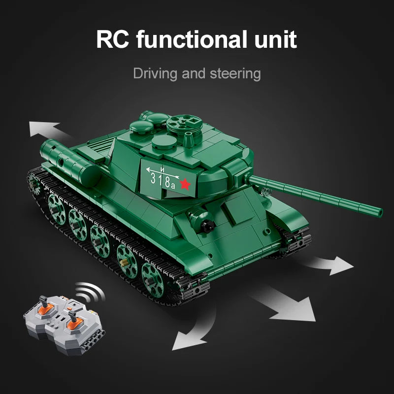Cada 727Pcs Remote Control Military T34 Medium Tank Building Blocks Compatible City RC Army Bricks Toys Boy