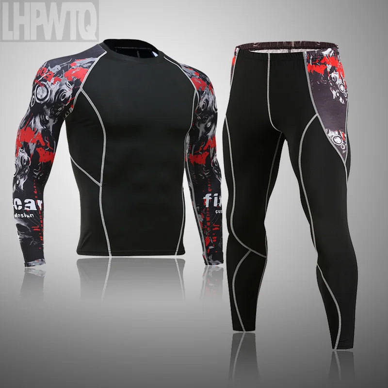 Men's Ski Thermal Underwear Set Motorcycle 4 Seasons Skiing Warm Base Layers Sportwear Tight Long Shirt & Tops Set Clothing