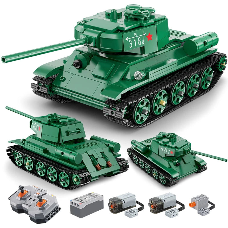 Cada 727Pcs Remote Control Military T34 Medium Tank Building Blocks Compatible City RC Army Bricks Toys Boy