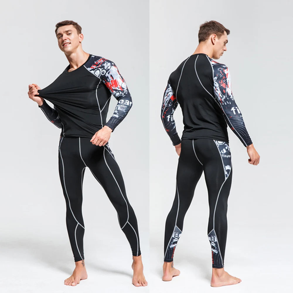 Men's Ski Thermal Underwear Set Motorcycle 4 Seasons Skiing Warm Base Layers Sportwear Tight Long Shirt & Tops Set Clothing
