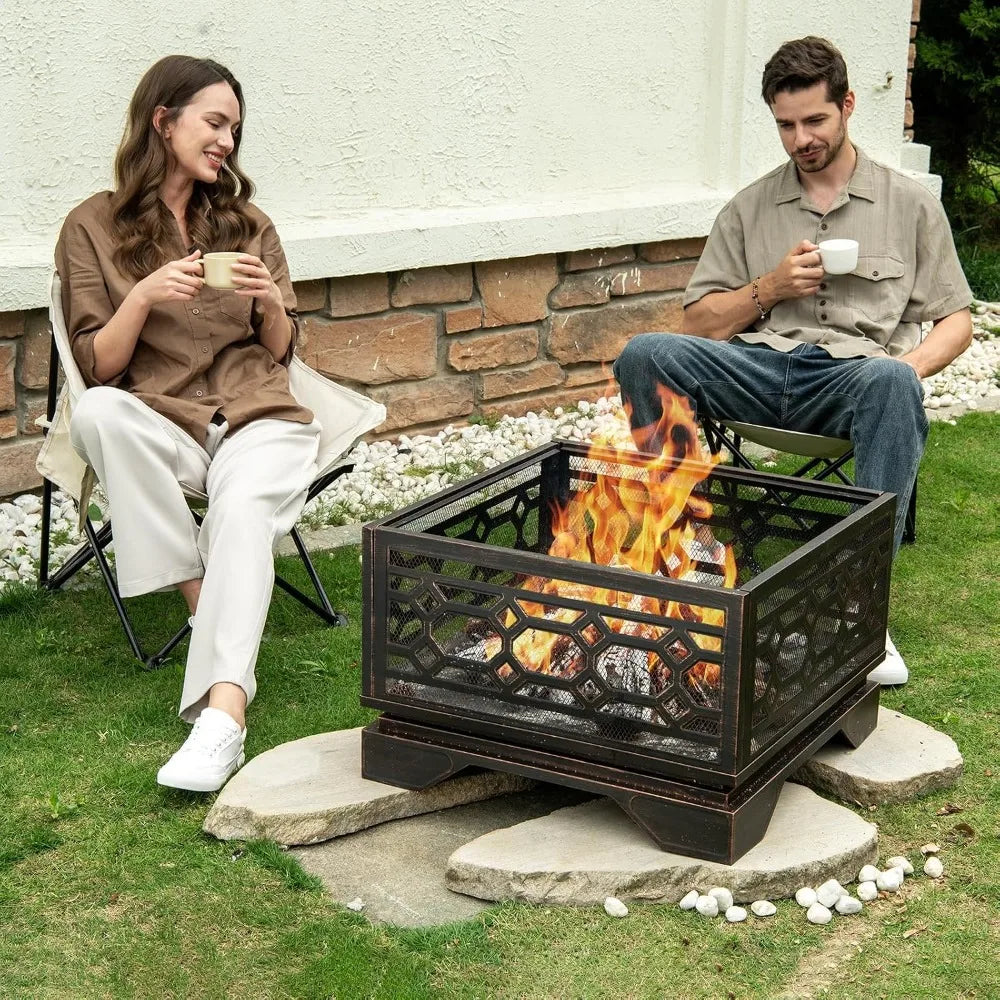 26in Fire Pit Wood Burning Outdoor Fireplace Mesh Cover