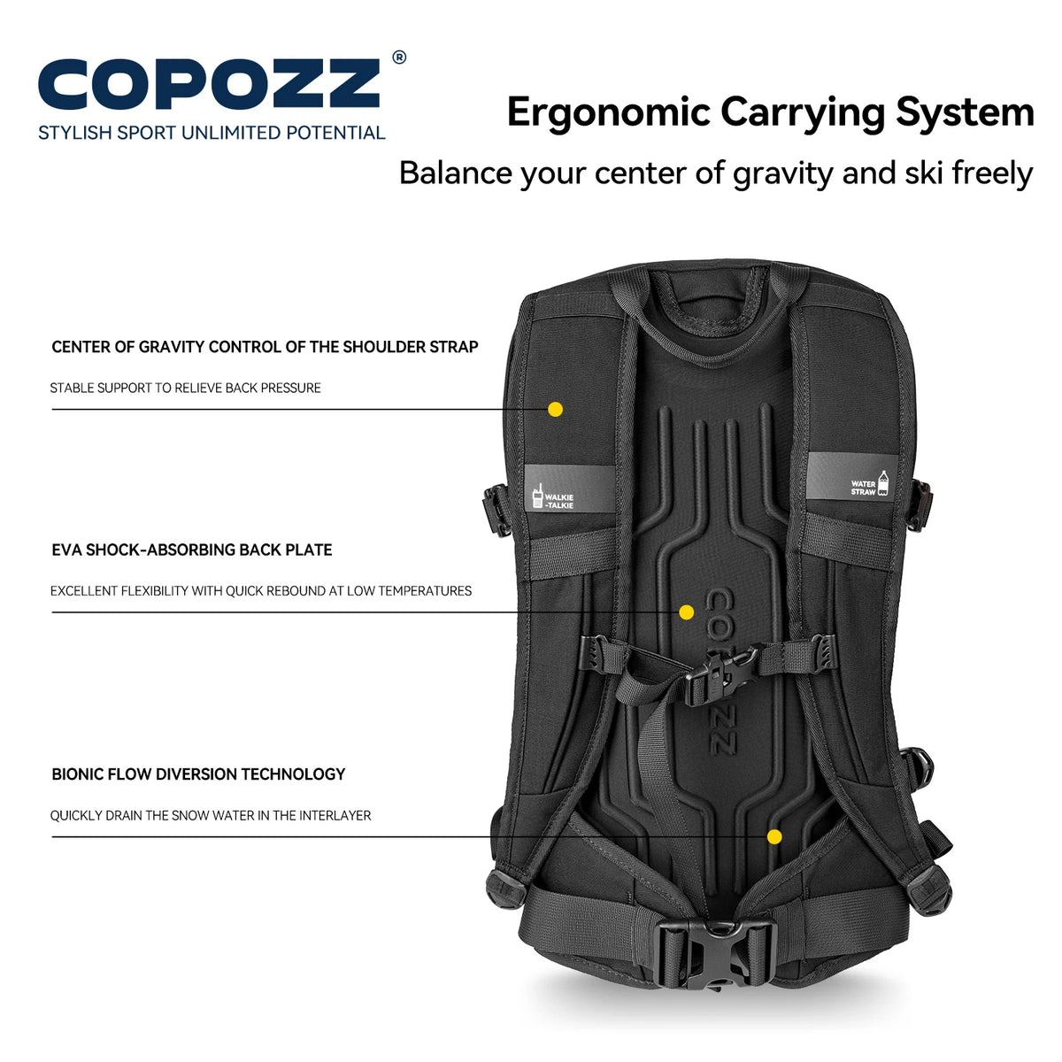 COPOZZ New Multi-Functional Ski Backpack Large Capacity Sports Board Bag Dry Wet Separation Snowboarding Camping Hiking Snow Bag