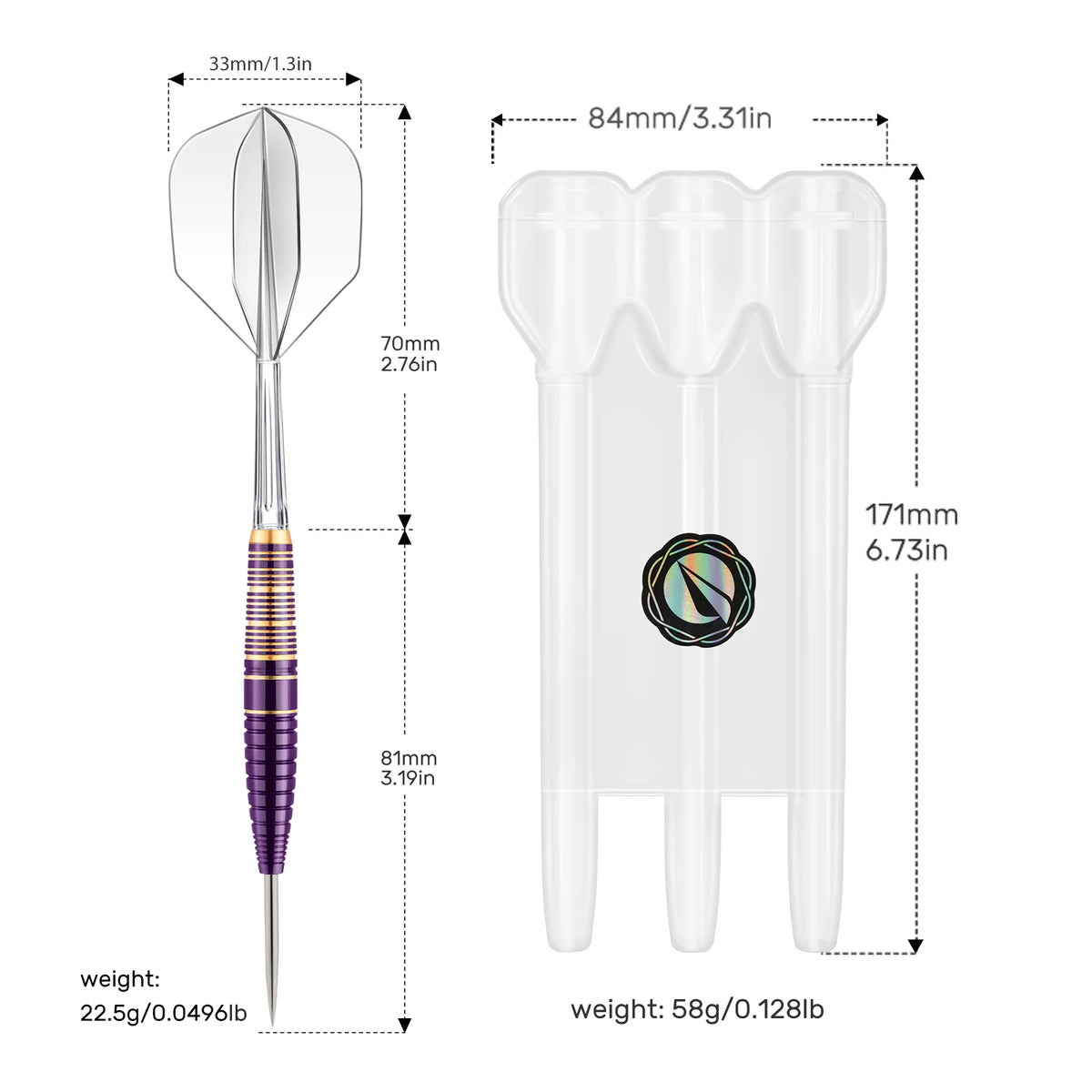 Professional Copper-Made Hard Dart Set, Purple and Gold Color Scheme, Dual Style Combination, Includes Spare Dart Shafts, Pet Dart Wing Storage Box, Suitable for Dart Board Training, Bar Entertainment, and Home Competition