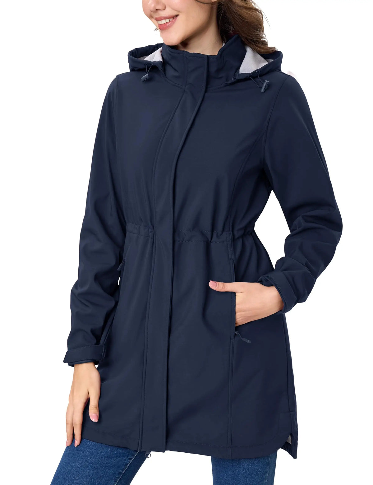 TACVASEN Womens Warm Fleece Lined Softshell Jackets Winter Long Jackets Windproof Hooded Rain Coat Outdoor Windbreaker Parka