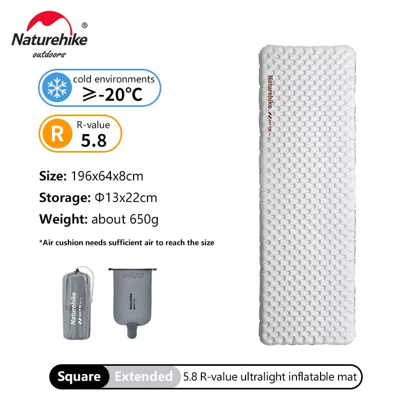 Naturehike Inflatable Mat Ultralight 5.8 High R Value Warm Sleeping Pad Portable Outdoor Camping Tent Single Moisture-proof Mats