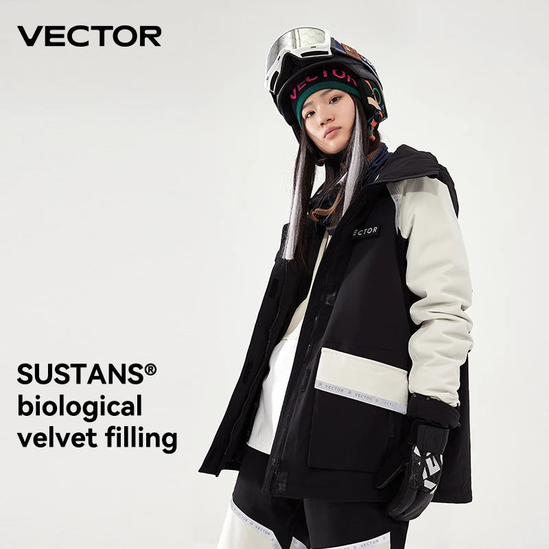 VECTOR Brand Men Women Ski Jacket Winter Warm Windproof Waterproof Ski Suit Outdoor Sports Snowboard Coat Splicing Double Plate
