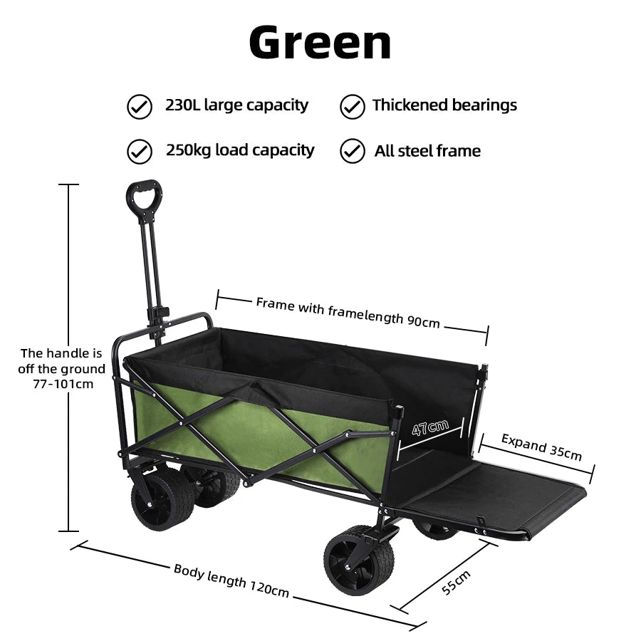 Extra Long Extender Folding Cart Outdoor Utility Wagon Cart Large Capacity Camping Picnic Trolley Beach Collapse Folding Cart