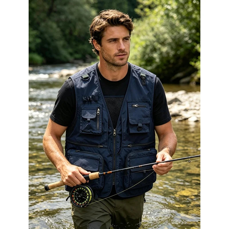 Men's Work Vest With Multiple Pockets Design Men's Basketball Suit Sleeveless Vest Outdoor Fishing Work Clothes Men's Top For Me