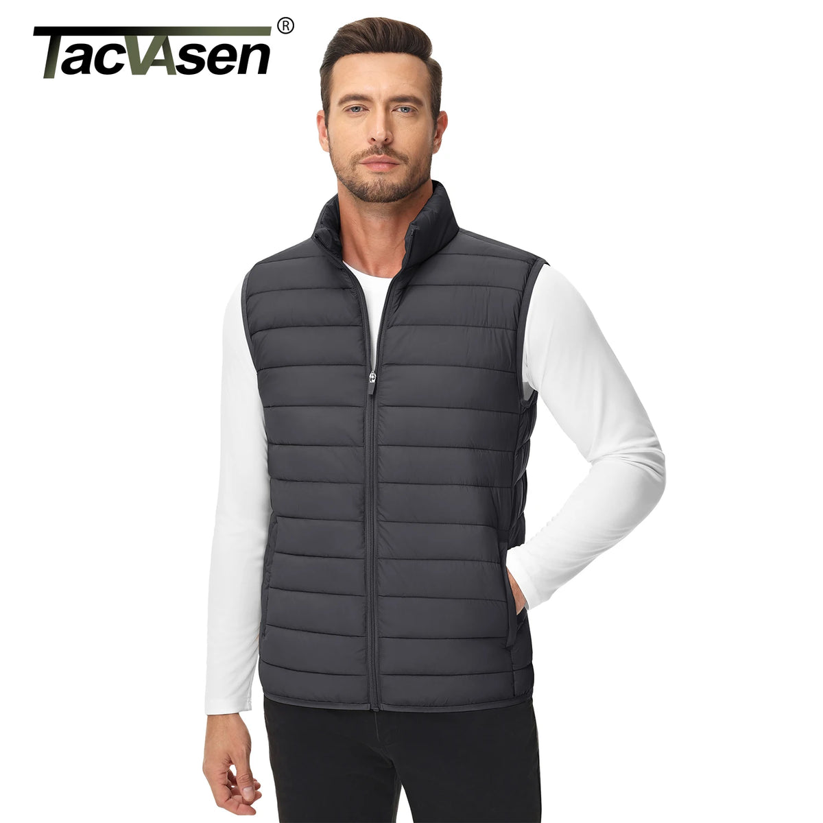 TACVASEN Lightweight Puffer Vest Mens Windproof Vest Sleeveless Vest Winter Jacket Casual Coat Warm Thicken Waistcoat Streetwear