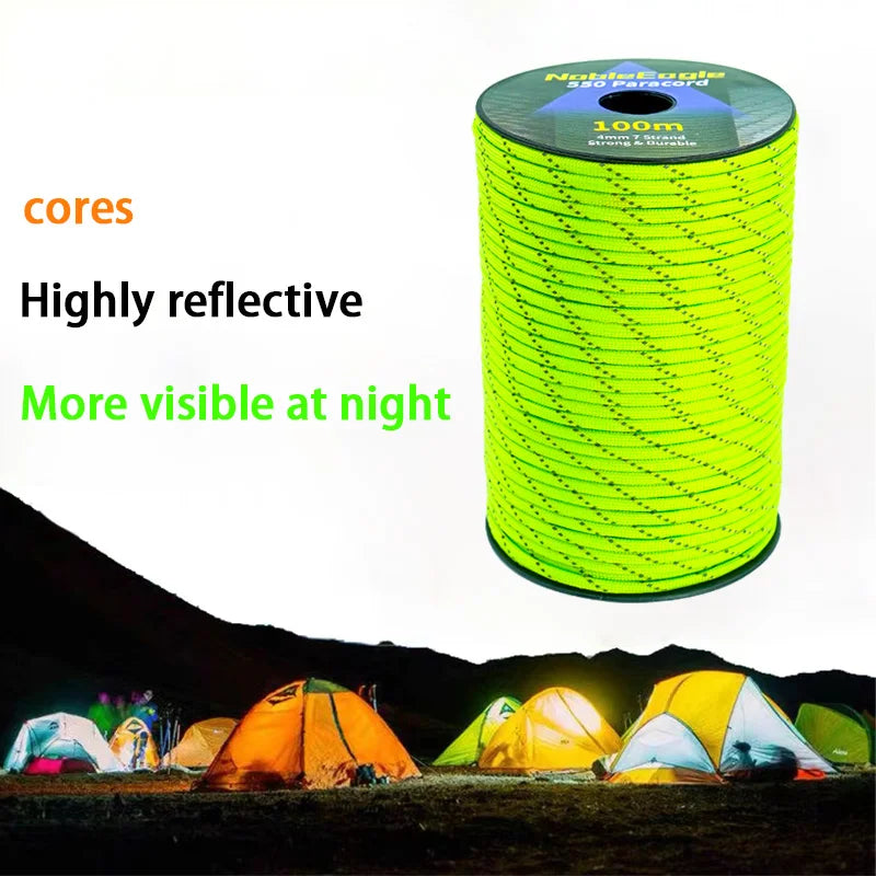 Reflective Paracord Rope Military 7 Strand 4mm 550 Tactical Parachute Cord Camping Tent Lanyard DIY Bracelet Outdoor Survival Ke
