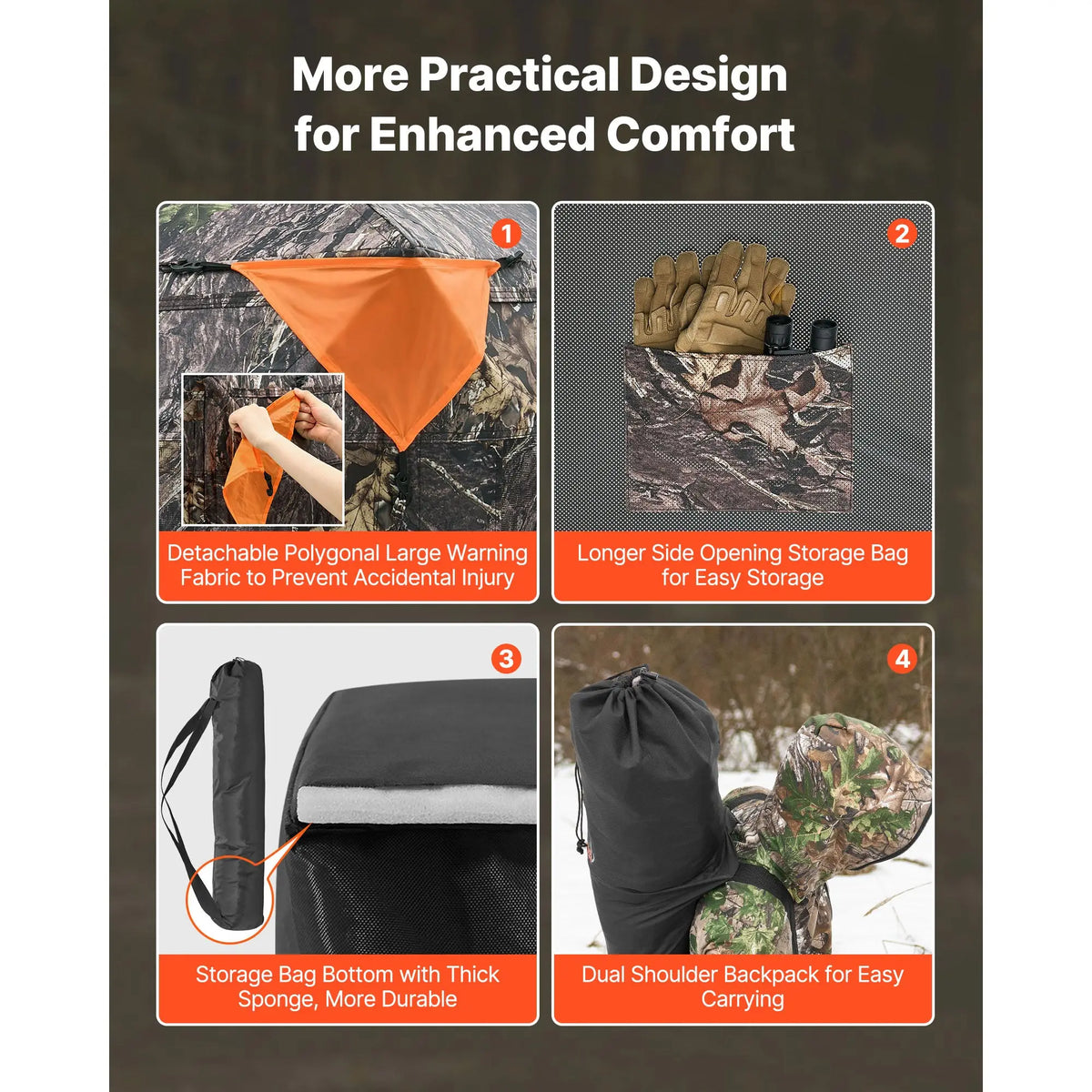 SucceBuy Hunting Blind 2-3 Person See Through Ground Blinds with Carrying Bag Silent Side Door and Window for Turkey and Deer
