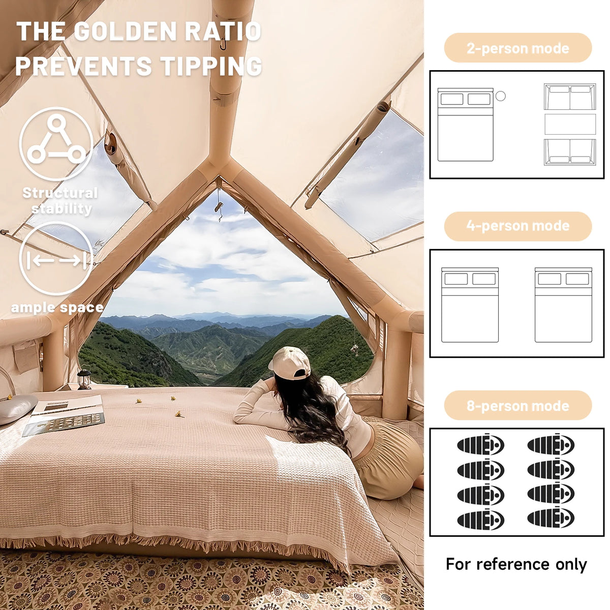 PAKICETUS Inflatable Camping Tent for 4-8 People, Breathable Mesh Windows Luxury Air Cabin Tent, UV Protection Quick Setup Outdoor Shelter for Hiking, Picnic, Backyard & Road Travel
