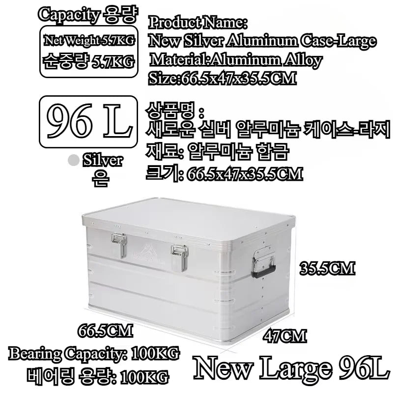 MOUNTAINHIKER Outdoor Storage Box Camping Picnic Travel Aluminum Alloy Large Capacity Box Silver Storage Bag 30-80L